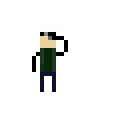 Pixel Art Man Next To Wall With Red Eye Sticker