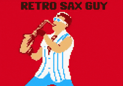 Pixel Art Man Playing Saxophone Saying Retro Sax Guy GIF
