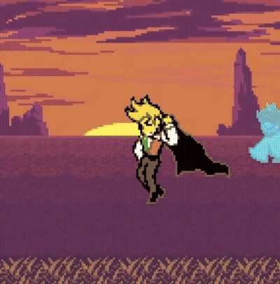 Pixel Art Man Running In Field With Ghosts
