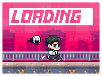 Pixel Art Man Running With Loading Sign GIF