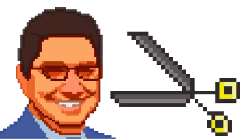 Pixel Art Man's Face Next To Scissors Sticker