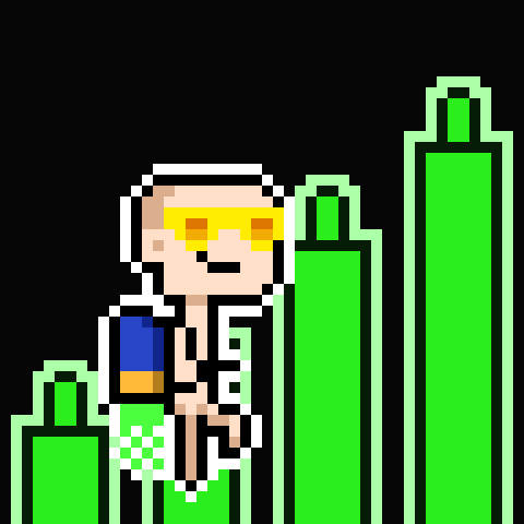Pixel Art Man Sitting On Green Staircase GIF