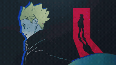 Pixel Art Man Standing Before Red Arrow GIF