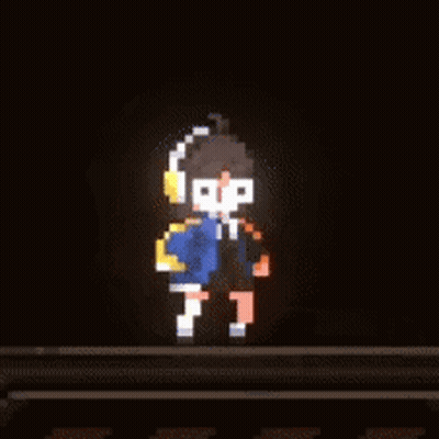 Pixel Art Man Standing Before Sign Saying I GIF