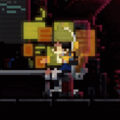 Pixel Art Man Standing In Front Of Sign Saying I GIF