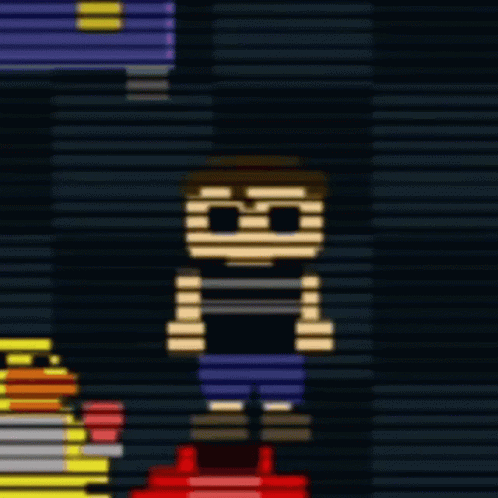 Pixel Art Man Standing Next To Red Object GIF