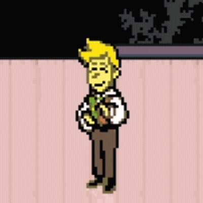 Pixel Art Man Standing On Pink Floor GIF