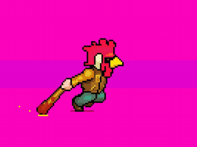 Pixel Art Man With Chicken Head Holding Baseball Bat GIF