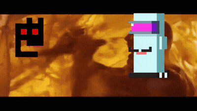 Pixel Art Man With Red Eye And Blue Object With Pink Eyes GIF