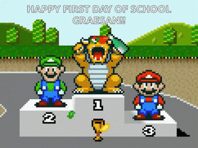 Pixel Art Mario And Luigi Standing On Podium GIF