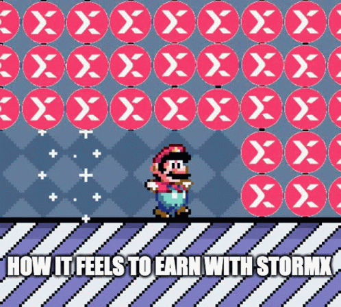 Pixel Art Mario Saying How It Feels To Earn With StormX GIF
