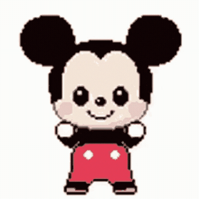 Pixel Art Mickey Mouse In Red Pants And Black Shirt GIF