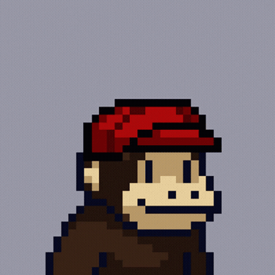 Pixel Art Monkey With Red Hat GIF
