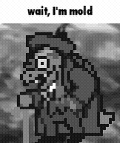 Pixel Art Monster Saying Wait I'm Mold GIF