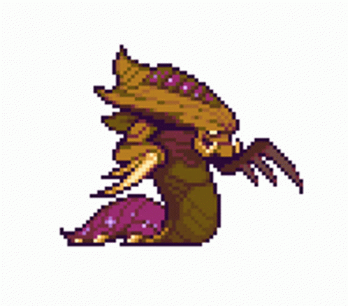 Pixel Art Monster With Purple Tail And Claw GIF
