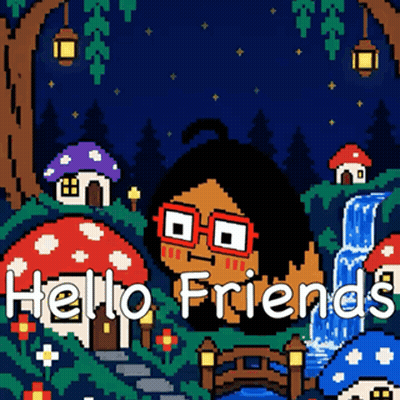 Pixel Art Mushroom Village Saying Hello Friends GIF