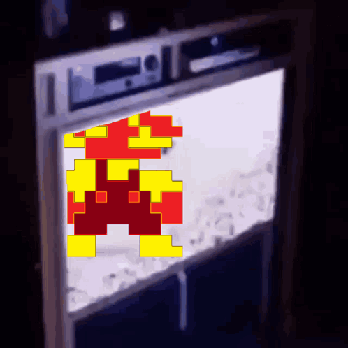 Pixel Art Of Mario On Glass Door GIF