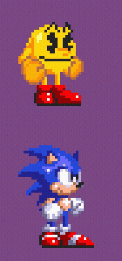 Pixel Art Of Pac Man And Sonic The Hedgehog GIF