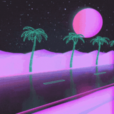 Pixel Art Palm Trees And Pink Moon GIF