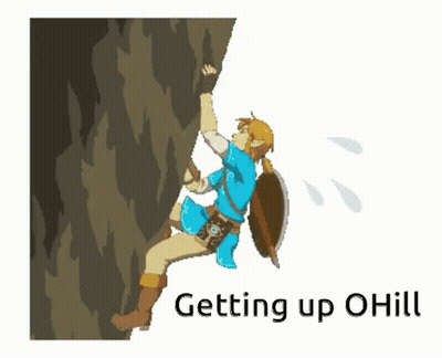 Pixel Art Person Climbing Mountain Saying Getting Up Ohill GIF