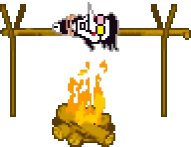 Pixel Art Person Hanging Over Fire Sticker