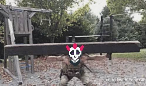 Pixel Art Person Holding Beam With Skull And Hearts GIF