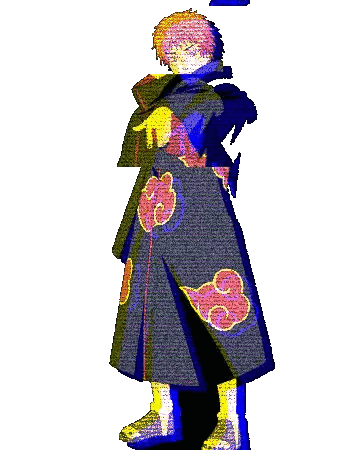 Pixel Art Person In Black Robe With Red Clouds Sticker