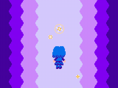 Pixel Art Person In Blue Outfit On Purple Background GIF