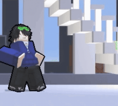Pixel Art Person In Blue Shirt Holding Blue Box GIF