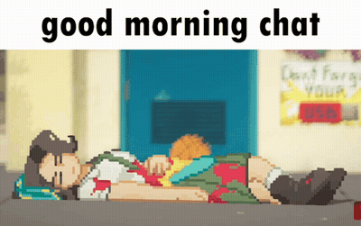 Pixel Art Person Laying On Ground Saying Good Morning Chat GIF