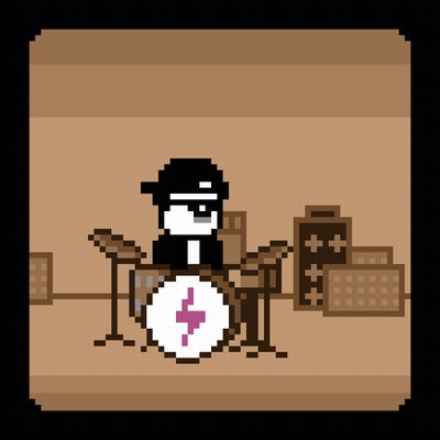 Pixel Art Person Playing Drum Set With Lightning GIF