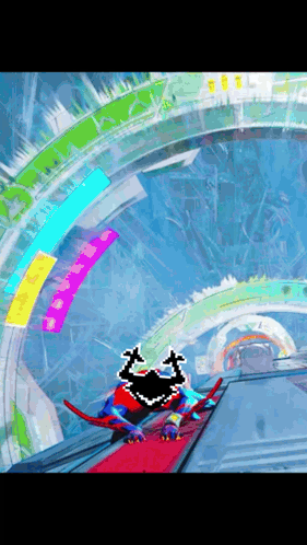 Pixel Art Person Riding Roller Coaster Rainbow GIF