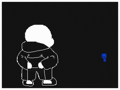 Pixel Art Person Standing In Dark With Blue Skull GIF