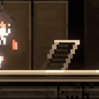 Pixel Art Person Standing Next To Staircase GIF