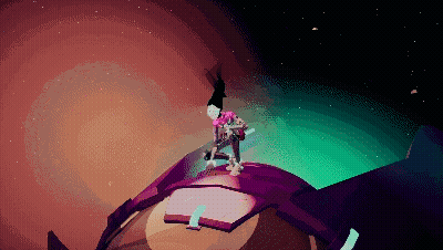 Pixel Art Person Standing On Purple Object GIF