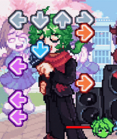 Pixel Art Person With Green Hair And Hearts GIF