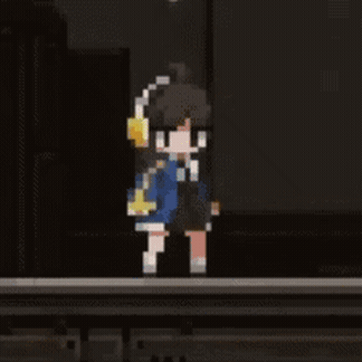 Pixel Art Person With Headphones And Yellow Arrow GIF