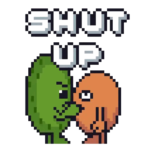 Pixel Art Pickle And Orange Shut Up Sticker