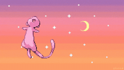 Pixel Art Pink Cat And Crescent Moon GIF