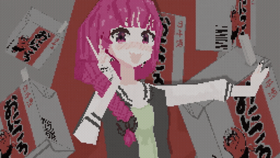 Pixel Art Pink-Haired Girl Envelopes With Chinese Writing GIF