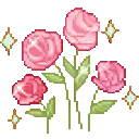 Pixel Art Pink Roses With Green Leaves And Stars Sticker