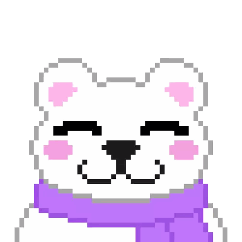 Pixel Art Polar Bear With Purple Scarf And Love You Heart Sticker