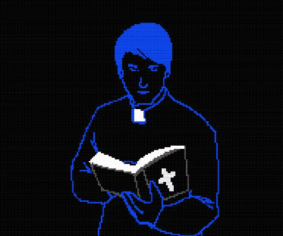 Pixel Art Priest Reading Cross Book GIF