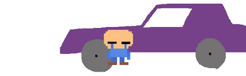 Pixel Art Purple Car With Man Standing Sticker