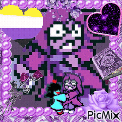 Pixel Art Purple Monster With Heart And Roses GIF