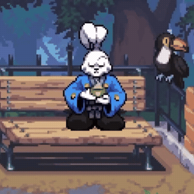 Pixel Art Rabbit And Toucan On Bench GIF