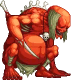 Pixel Art Red Monster With Skull Necklace And Sword Sticker