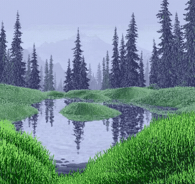 Pixel Art River Surrounded By Trees GIF