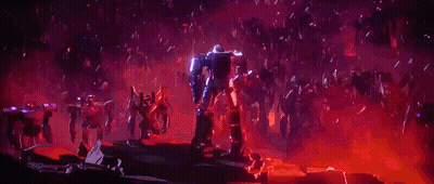 Pixel Art Robot Flying Over Crowd GIF