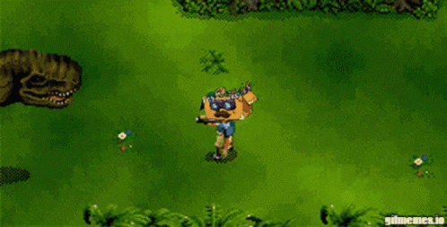 Pixel Art Robot In Front Of T-Rex GIF